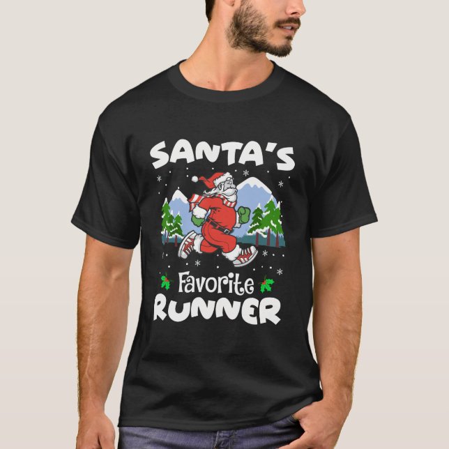 Santa'S Favorite Runner Funy Running Lover Christm T-Shirt (Front)
