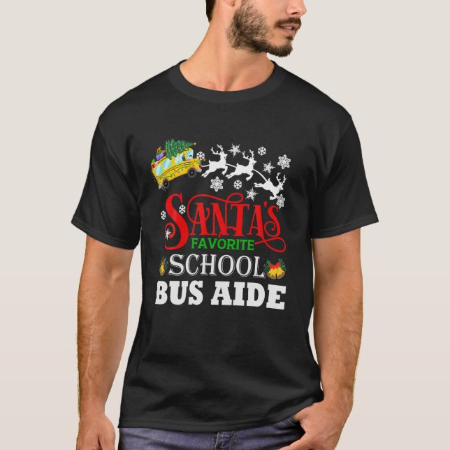 Santa's Favorite School Bus Aide Christmas Pajama T-Shirt (Front)