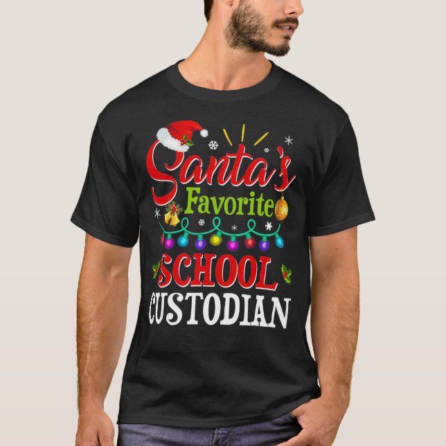 Santas Favorite School Custodian Christmas Santa T-Shirt (Front)