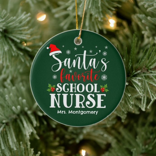 Santa's Favorite School Nurse Christmas Gift Ceramic Ornament (Tree)