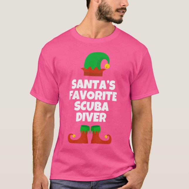 Santas Favorite Scuba Diver Hat Christmas Funny Pj T-Shirt (Front)