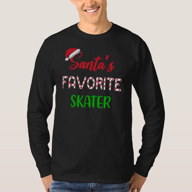 Santas Favorite Skater   Funny Figure Skating Chri T-Shirt (Front)