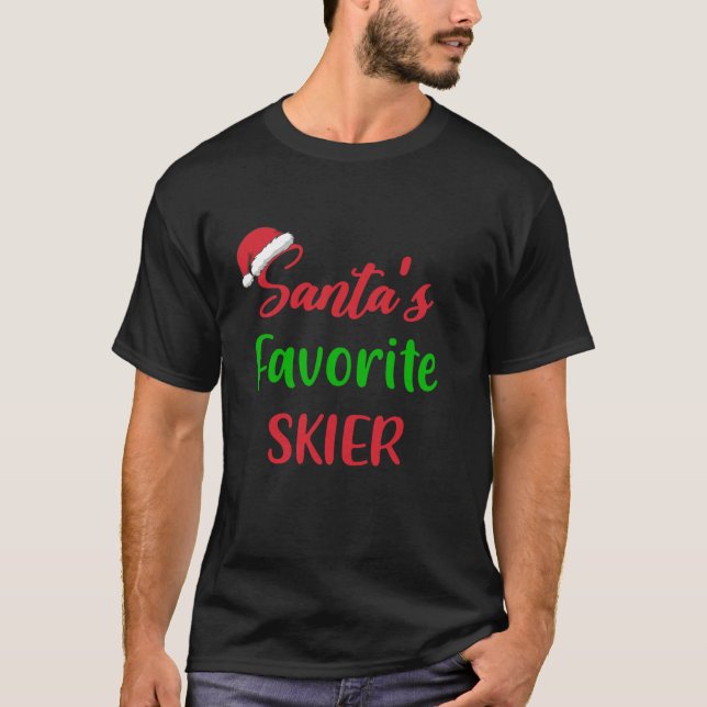 Santas Favorite Skier Funny Skiing Christmas T-Shirt (Front)