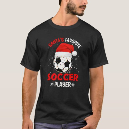 Santas Favorite Soccer Player Funny Christmas Boy  T_Shirt