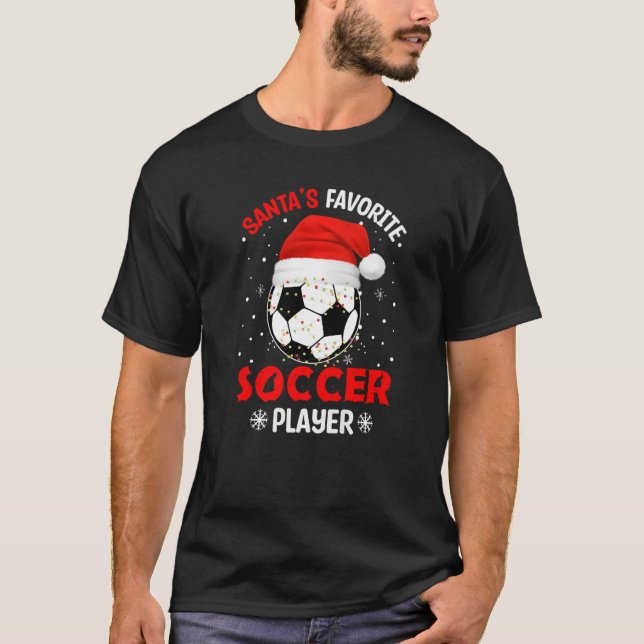 Santas Favorite Soccer Player Funny Christmas Boy  T-Shirt (Front)