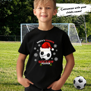 Santa's Favorite Soccer Player Kids Christmas T-Shirt