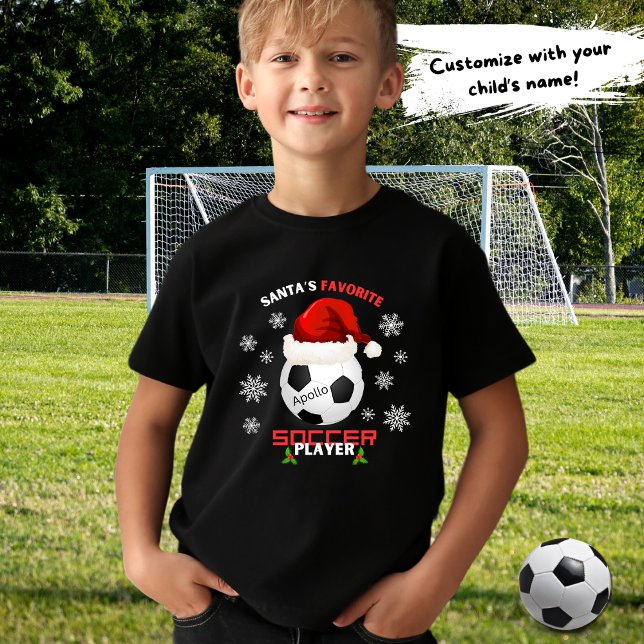 Santa's Favorite Soccer Player Kids Christmas  T-Shirt (Creator Uploaded)