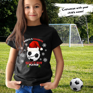 Santa's Favorite Soccer Player Kids Name Christmas T-Shirt