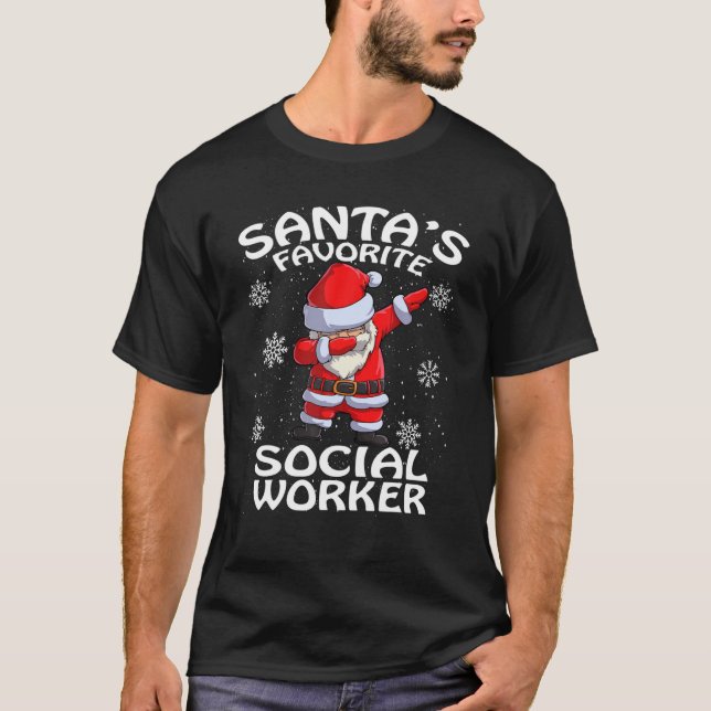 Santa's Favorite Social Worker Christmas T-Shirt (Front)