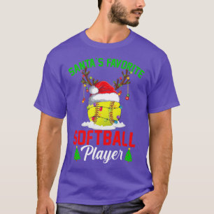 Santas Favorite Softball Player Christmas Pajama M T-Shirt