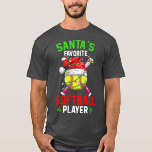 Santas Favorite Softball Player Christmas Pajama M T-Shirt