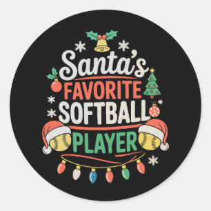 Santa's Favorite Softball Player Christmas Sports Classic Round Sticker