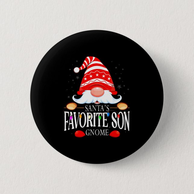 Santas Favorite Son Gnome Matching Christmas Paja  Button (Front)