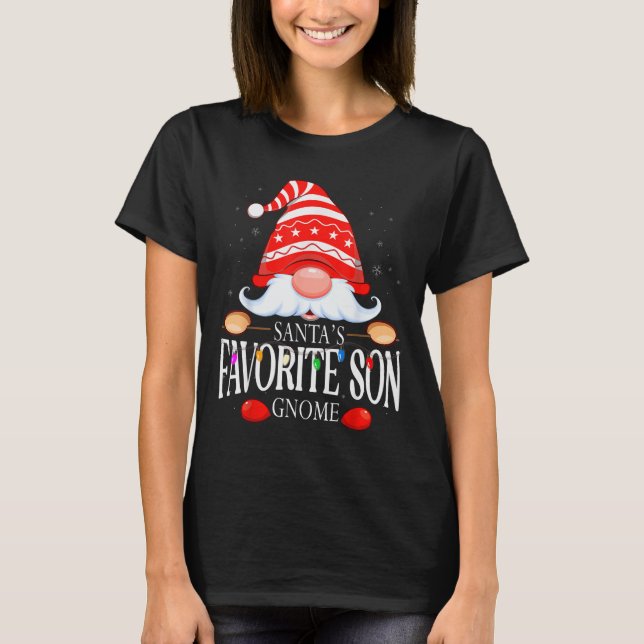 Santa's Favorite Son Gnome Matching Christmas Paja T-Shirt (Front)