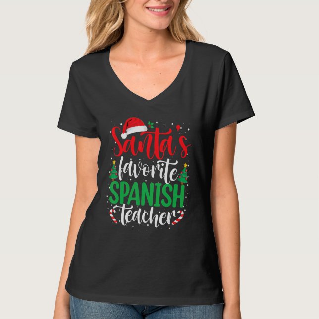 Santa's Favorite Spanish Teacher Christmas Santa H T-Shirt (Front)