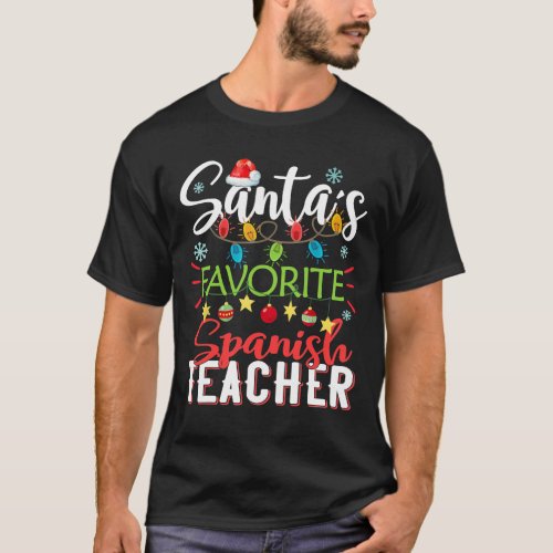 Santas Favorite Spanish Teacher Xmas Light Hat T_Shirt
