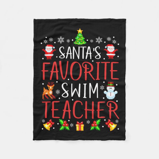 Santa's Favorite Swim Teacher Xmas Matching  Fleece Blanket (Front)