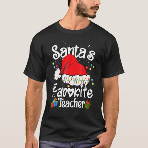 Santas Favorite Teacher Christmas Santa Hat Xmas T_Shirt