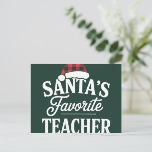 Santa's Favorite Teacher Christmas Teach Students Holiday Postcard
