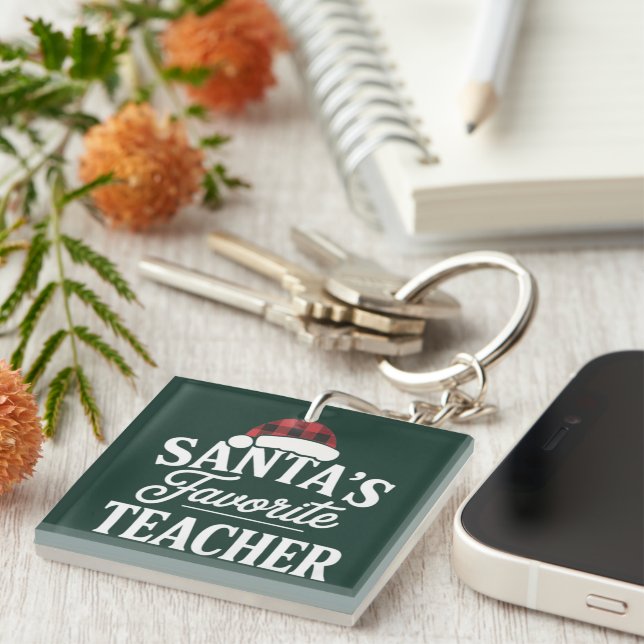 Santa's Favorite Teacher Christmas Teach Students Keychain (Front Right)