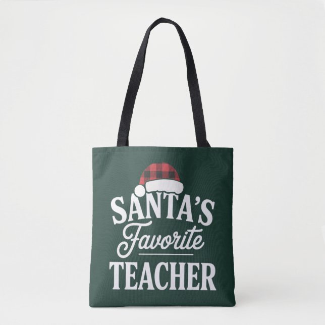 Santa's Favorite Teacher Christmas Teach Students Tote Bag (Front)