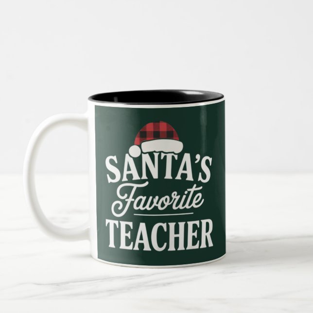 Santa's Favorite Teacher Christmas Teach Students Two-Tone Coffee Mug (Left)