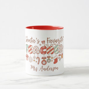 Santa's Favorite Teacher Retro Christmas Mug