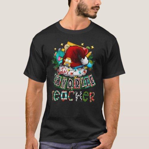 Santas Favorite Teacher Santa Hat Merry Christmas T_Shirt