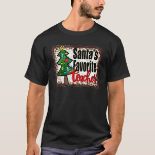 Santas Favorite Teacher Tree Leopard Print T-Shirt