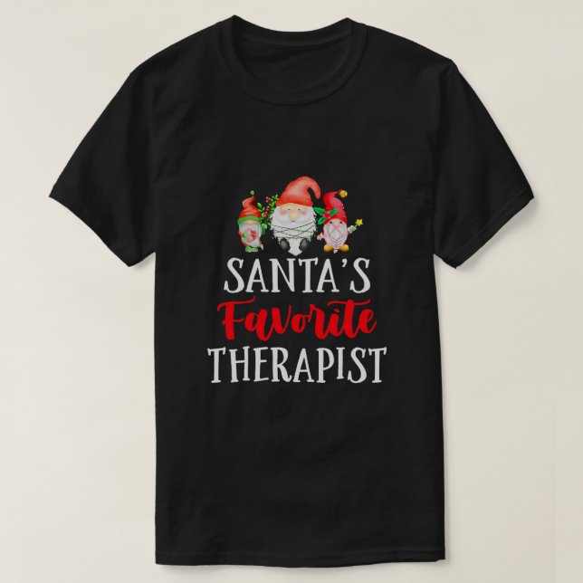 Santa's Favorite Therapist Christmas Fun Gnome Psy T-Shirt (Design Front)