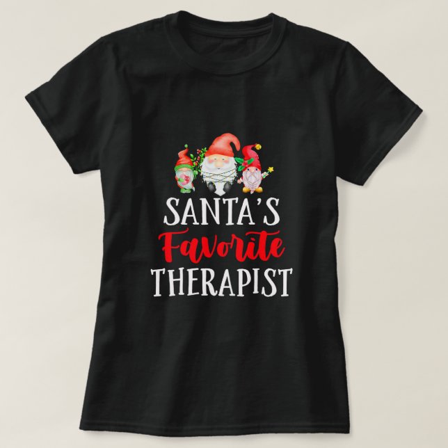 Santa's Favorite Therapist Christmas Fun Gnome Psy T-Shirt (Design Front)