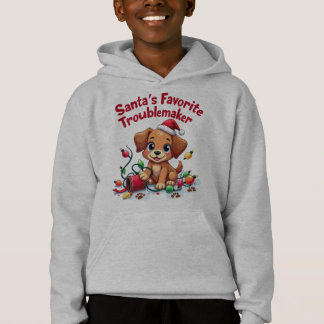 Santa's Favorite Troublemaker Festive Puppy Hoodie