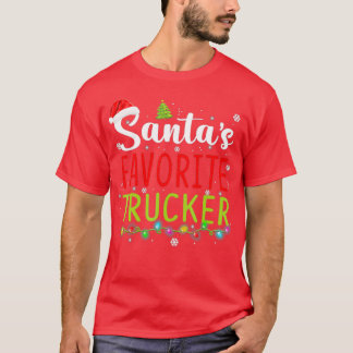 Santas Favorite Trucker Christmas Santa Hat Lights T-Shirt