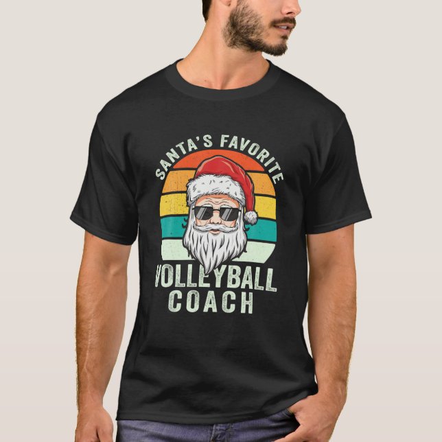 Santa's Favorite Volleyball Coach Funny Christmas T-Shirt (Front)