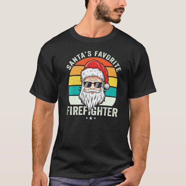 Santa's Favorite Volunteer Firefighter Proud Funny T-Shirt (Front)