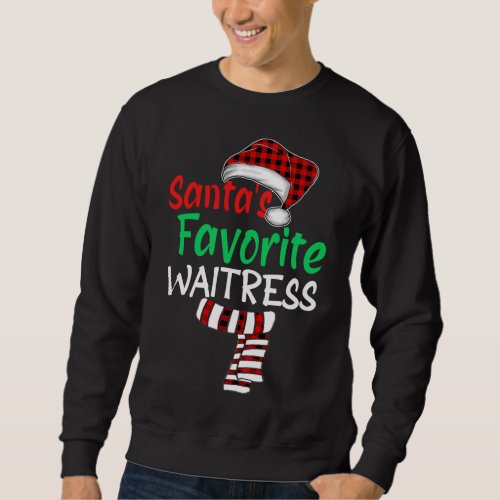 Santas Favorite Waitress Christmas Santa Red Plai Sweatshirt