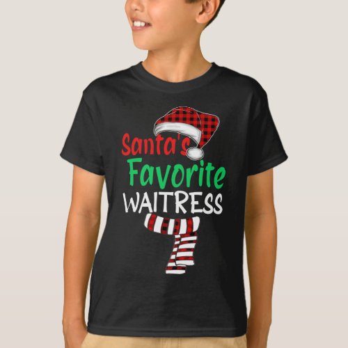 Santas Favorite Waitress Christmas Santa Red Plai T_Shirt