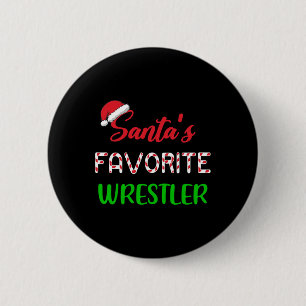 Santas Favorite Wrestler Funny Wrestling Christmas Button