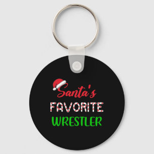Santas Favorite Wrestler Funny Wrestling Christmas Keychain