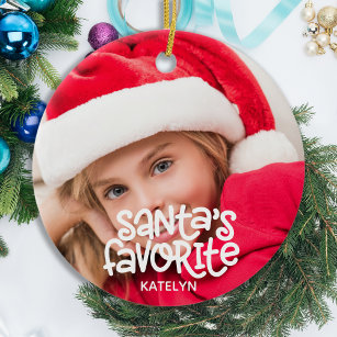 Santa's Favourite Kids Baby Photo Christmas Ceramic Ornament