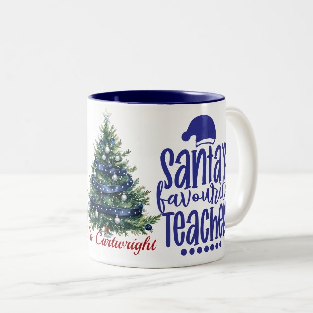 Santa's Favourite Teacher Two-Tone Coffee Mug (Front Right)
