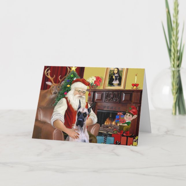 Santa's Fawn Great Dane Holiday Card (Front)