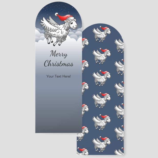 Santa's Flying Christmas Sheep Bookmarks (Front & Back)