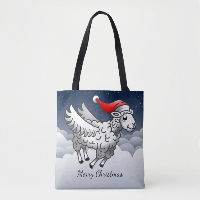 Santa's Flying Christmas Sheep Tote Bag (Front)