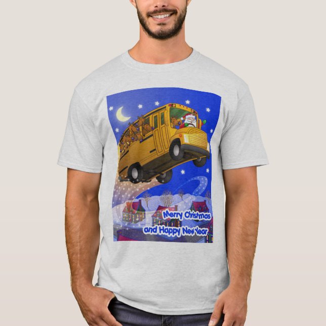 Santa's Flying School Bus T-Shirt (Front)