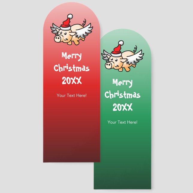 Santa's Flying Xmas Pig Bookmarks (Front & Back)