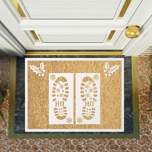 Santa's Footprint Christmas Snowflake White Doormat
