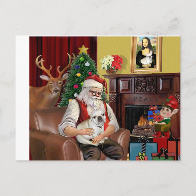Santa's French Bulldog (fawn) Holiday Postcard (Front)