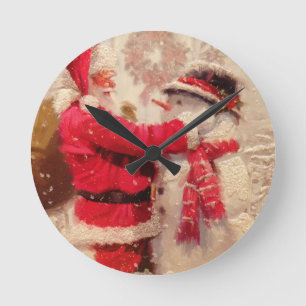 Santa's Frosty Christmas Round Clock