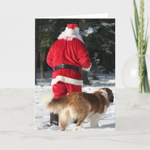 Santas Furry Helper Holiday Card
